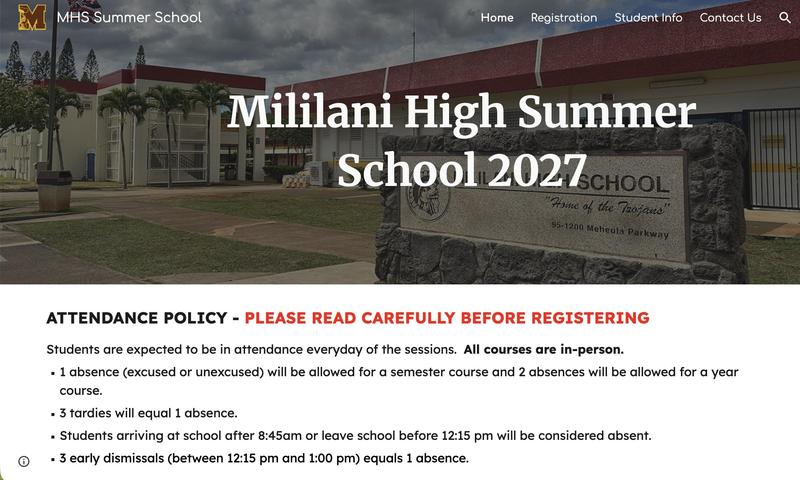 Screenshot of MHS Summer School website