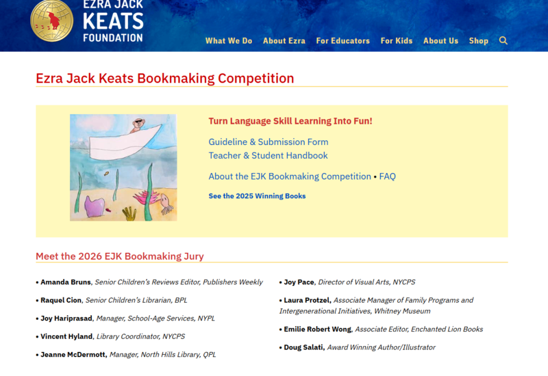 Website homepage of Ezra Jack Keats Foundation
