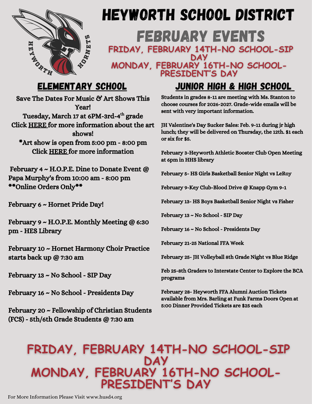 Heyworth CUSD#4 February Events Newsletter Featured Photo