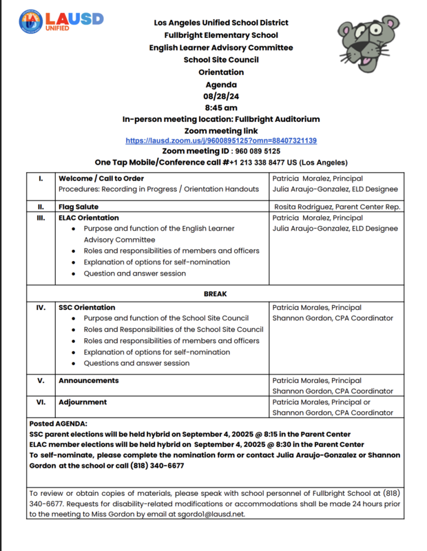 ELAC/SSC Agenda & Orientation Featured Photo