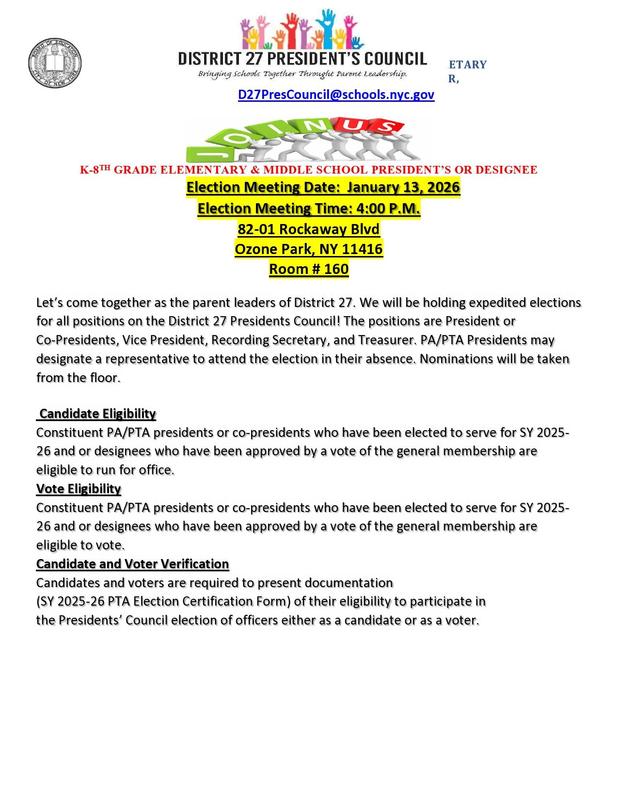 D27 election letter on D27 letterhead.