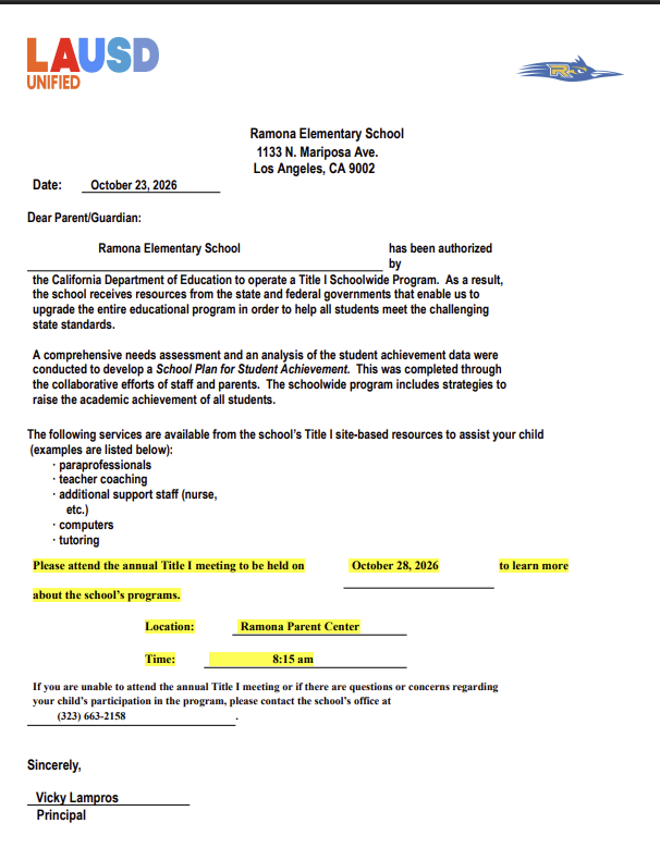 Title I Meeting Flyer