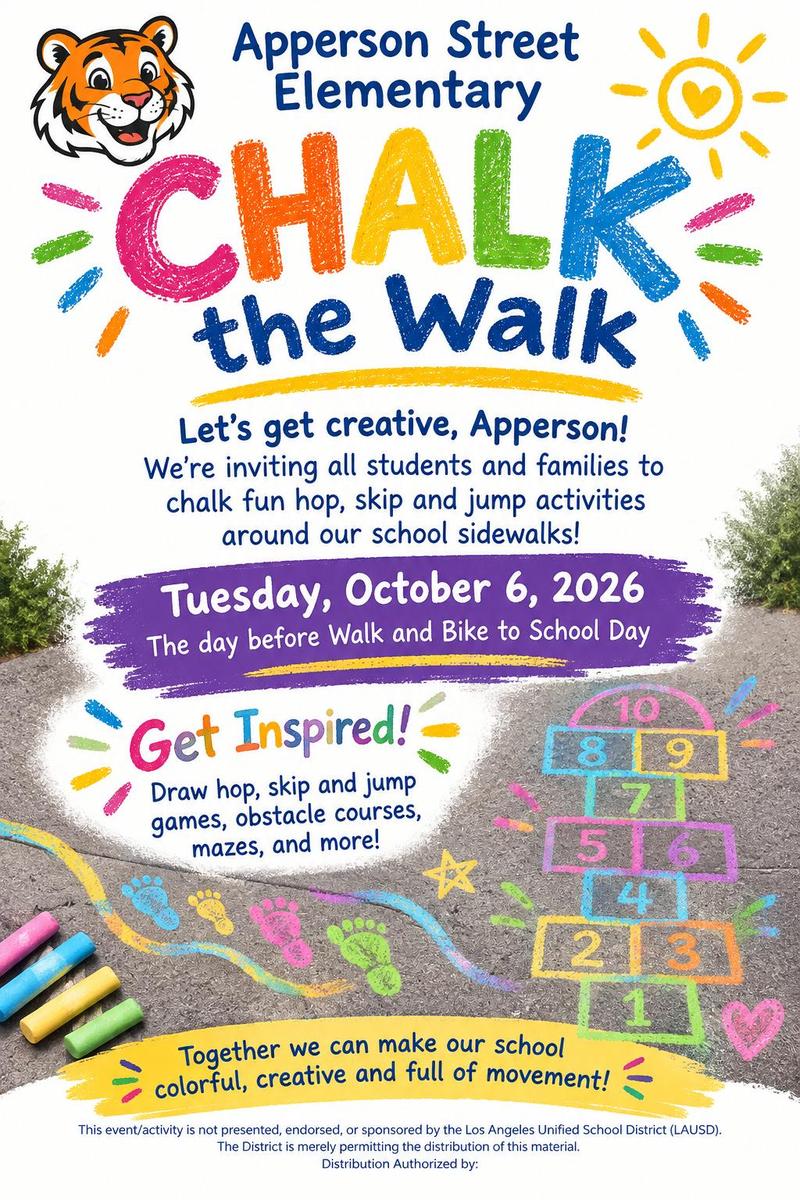 Decorate the sidewalks in front of Apperson to prepare for Walk and Roll to school day.