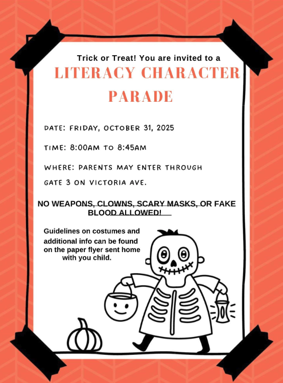 Trick or Treat! You are invited to a LITERACY CHARACTER PARADE
