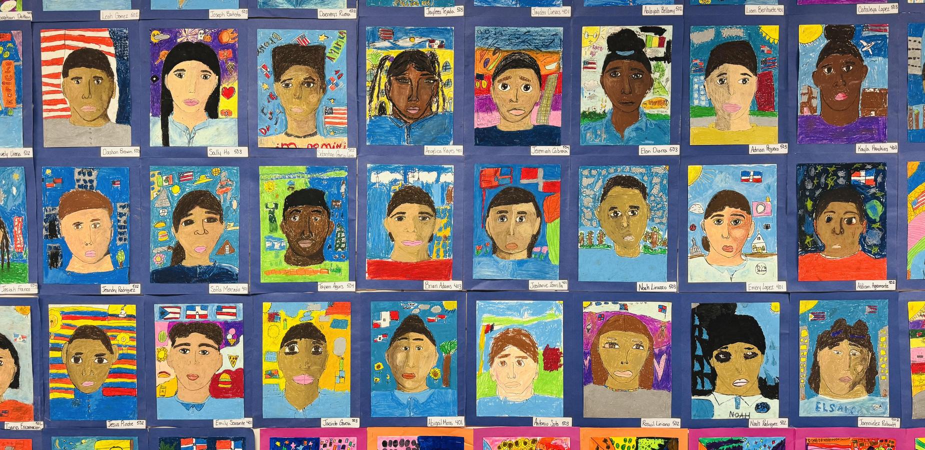 a wall of student portraits