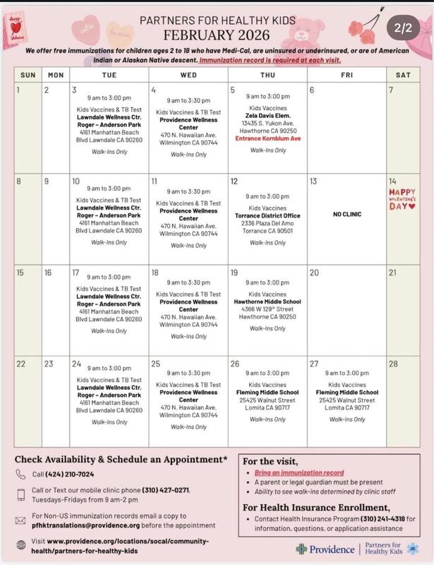 PARTNERS FOR HEALTHY KIDS 2/2 FEBRUARY 2026 Calendar