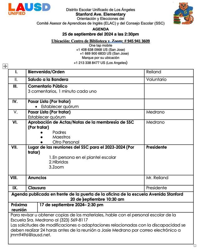 School Site Council Stanford Avenue Elementary