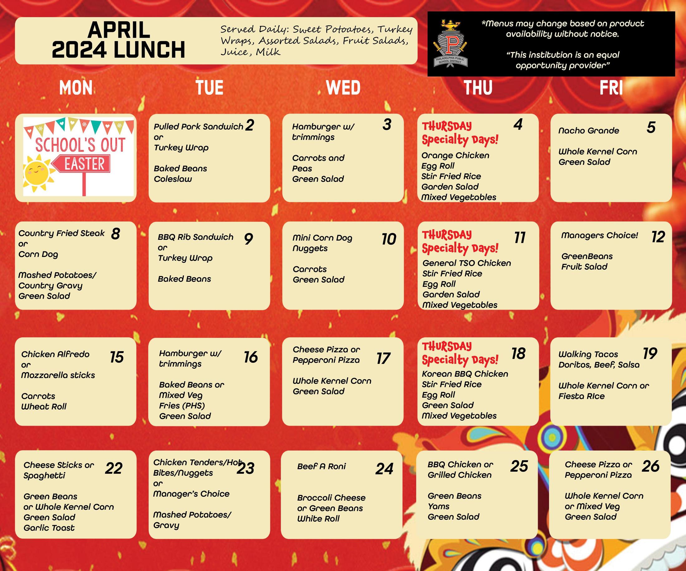 PPSD Menus PPSD Menu Philadelphia Public School District