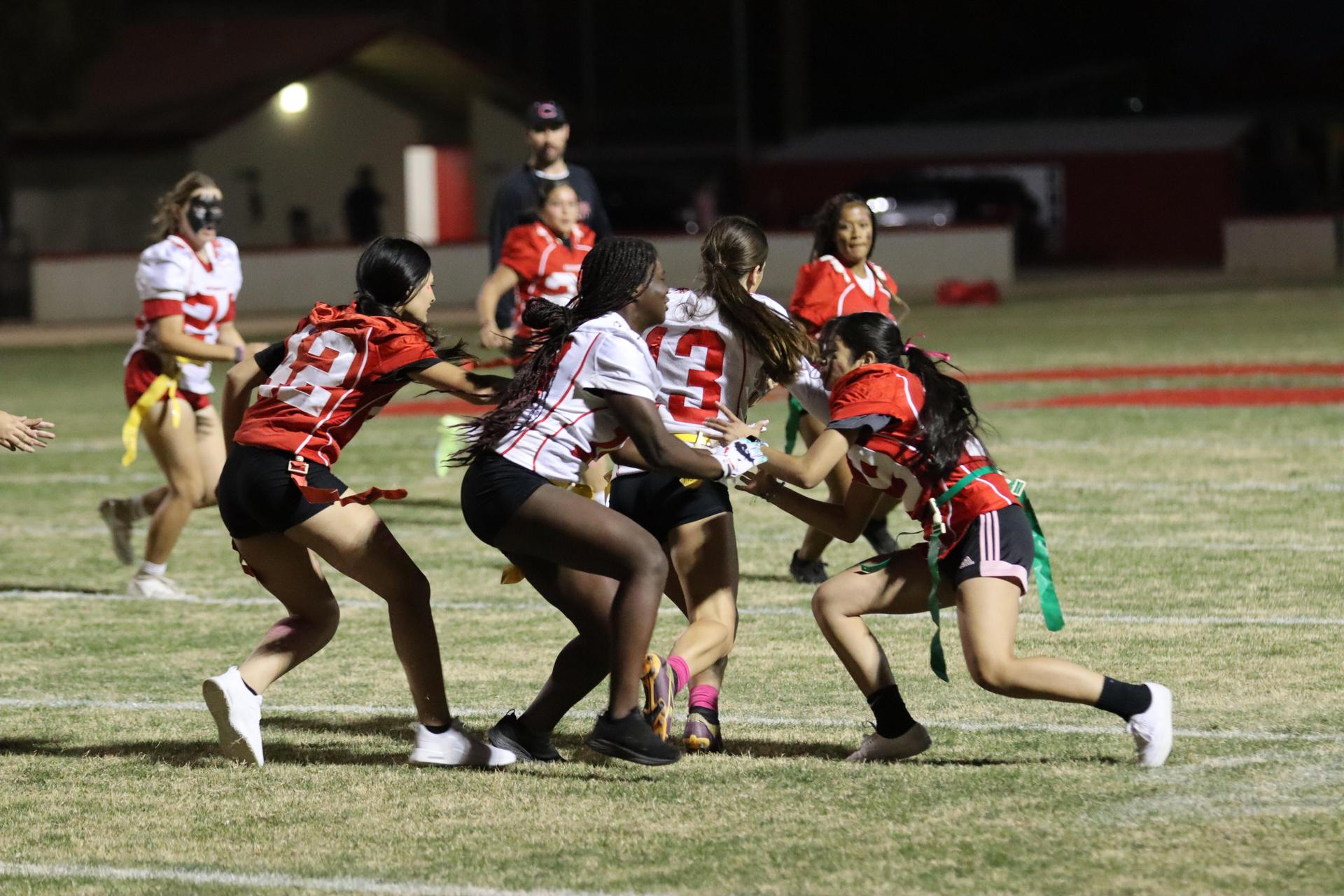 girls playing flag football