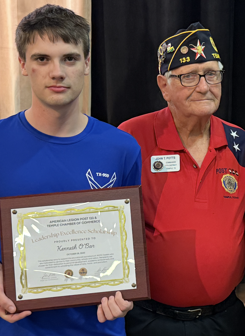 Kenneth O'Bar with American Legion Commander John Potts