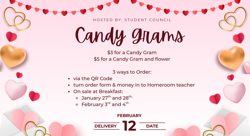 Flyer with hearts with Candy Gram sale information