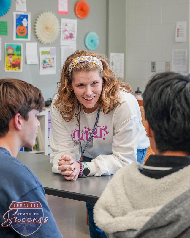 Pieper High School Mandy Pippert speaking with students.