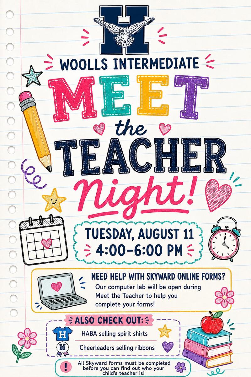 Meet the teacher Aug 11th from 4-6 PM