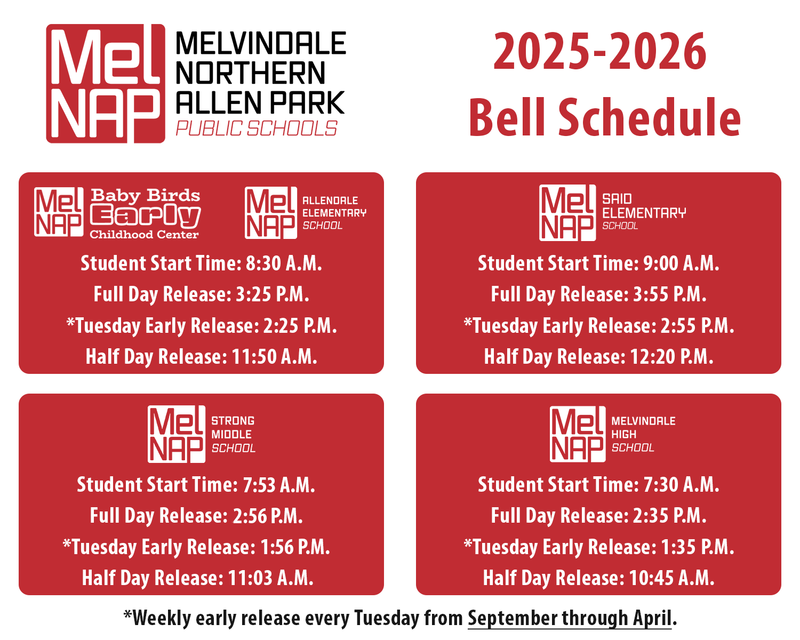 2025-2026 MelNAP Bell Schedule