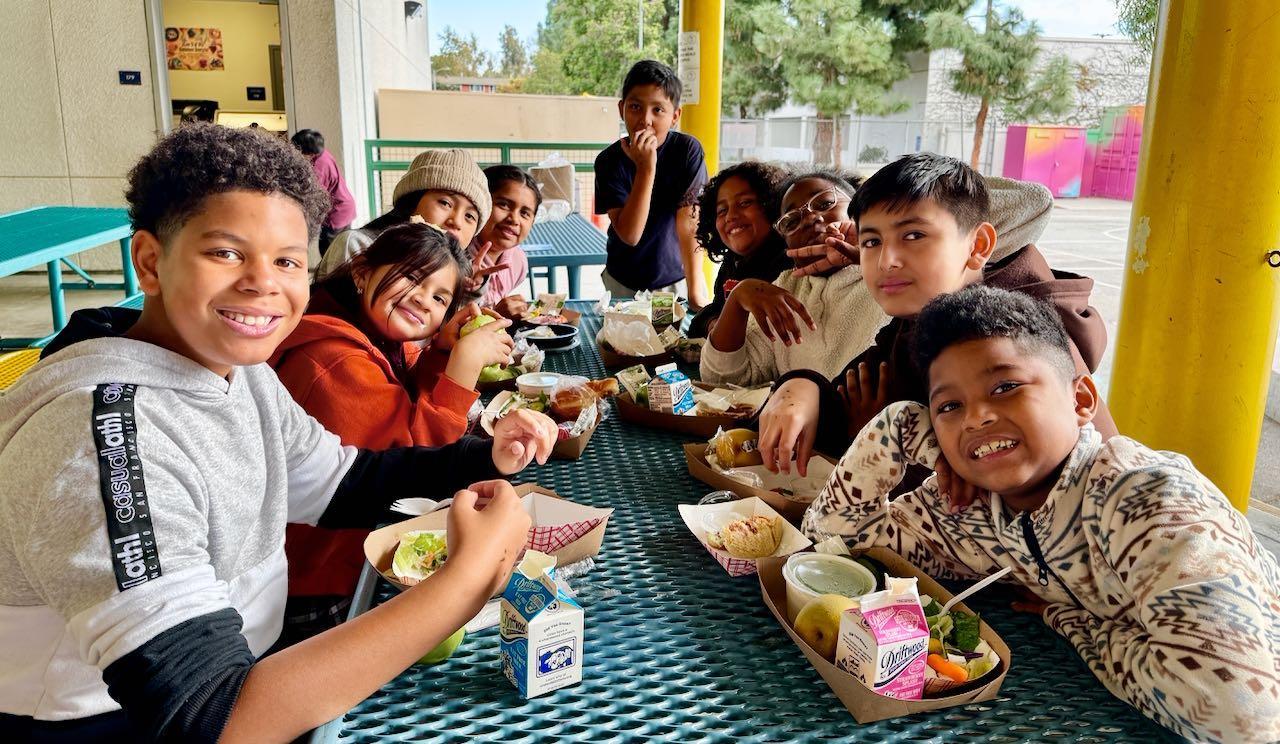 Students eating at school