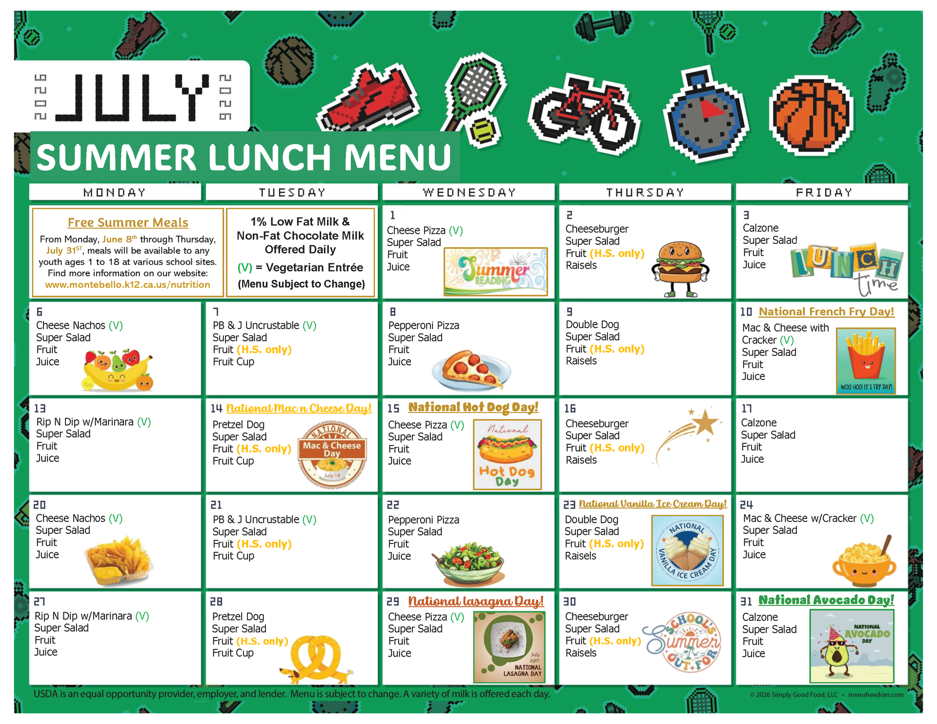 Summer School Lunch Menu (click to view) 