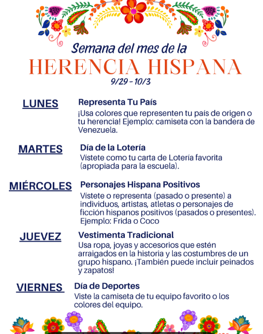 Hispanic Heritage Month Spirit Week/ Semana del mes de la herencia hispana