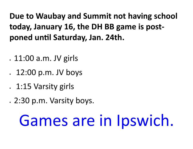 no boys BB Game tonight Jan. 16