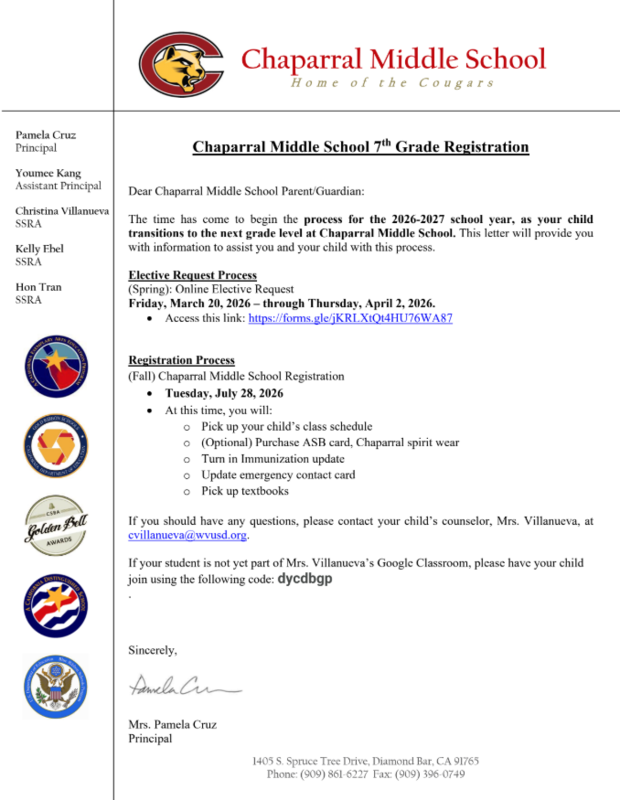 Letter to incoming 7th graders