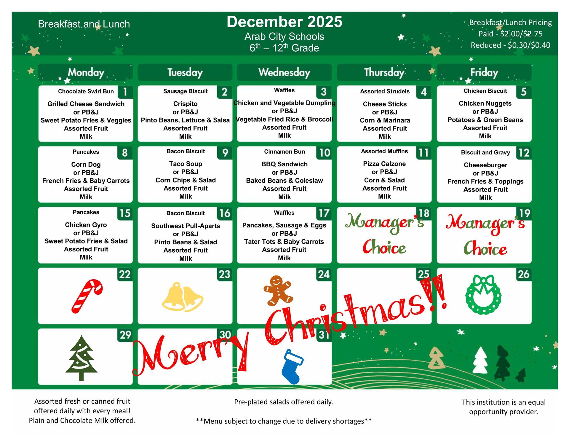 December 2025 Menu 6-12