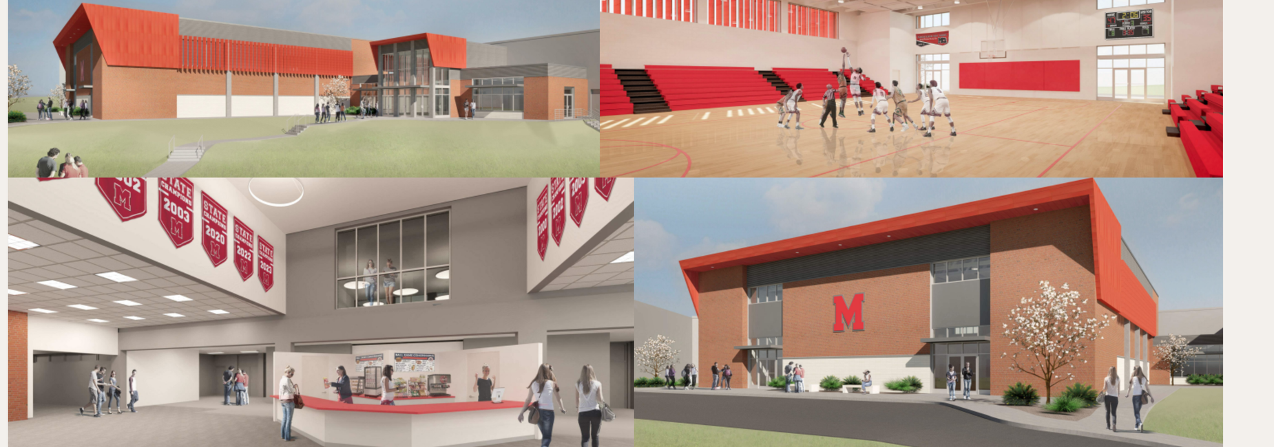Architectural renderings illustrating the proposed new school facility project at Marion Senior High School
