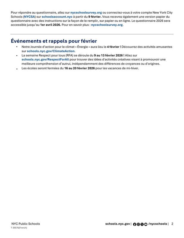 Message to Our Families. Latest updates in NYC Public Schools. Feb 2026. French 2