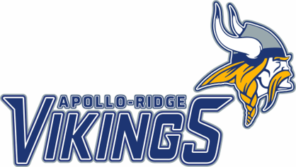 Apollo-Ridge Vikings Blue Font with Viking Head in right corner