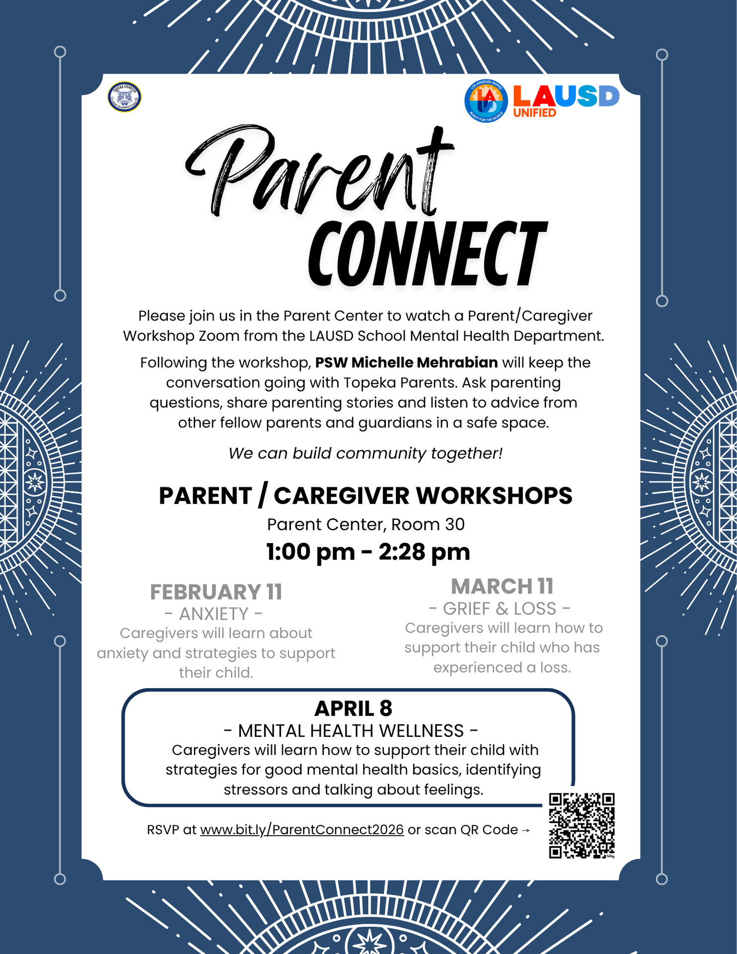 Parent Connect Mental Health Workshops Flyer
