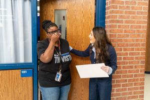 Staff and Students celebrate during Prize Patrol