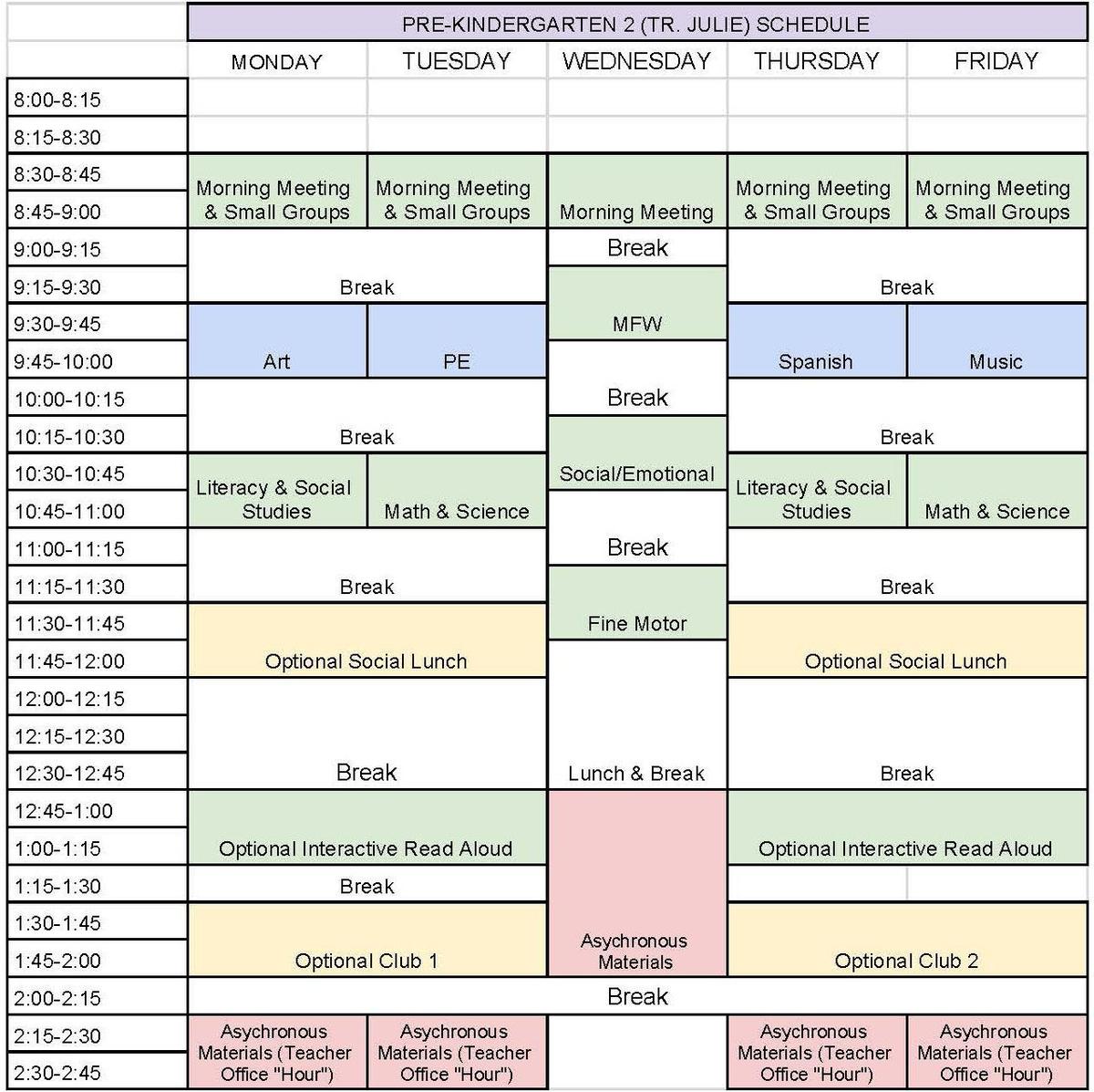prek 2 schedule