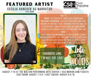 promo graphic - CSA Civic Theatre Into the Woods 2025 artist profile - Cecilia Hancock