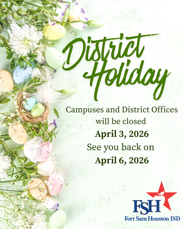 District Holiday April 3,  image with spring and easter decor.