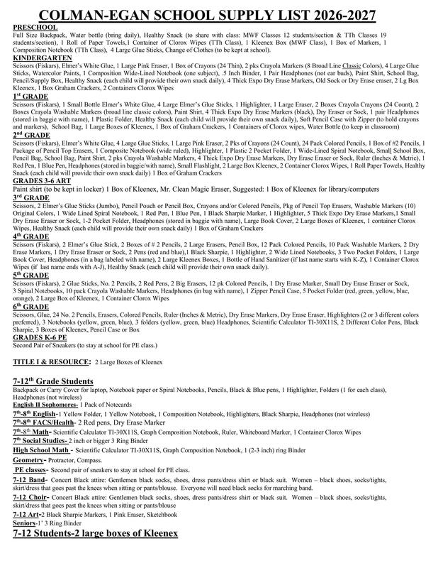 School Supply List