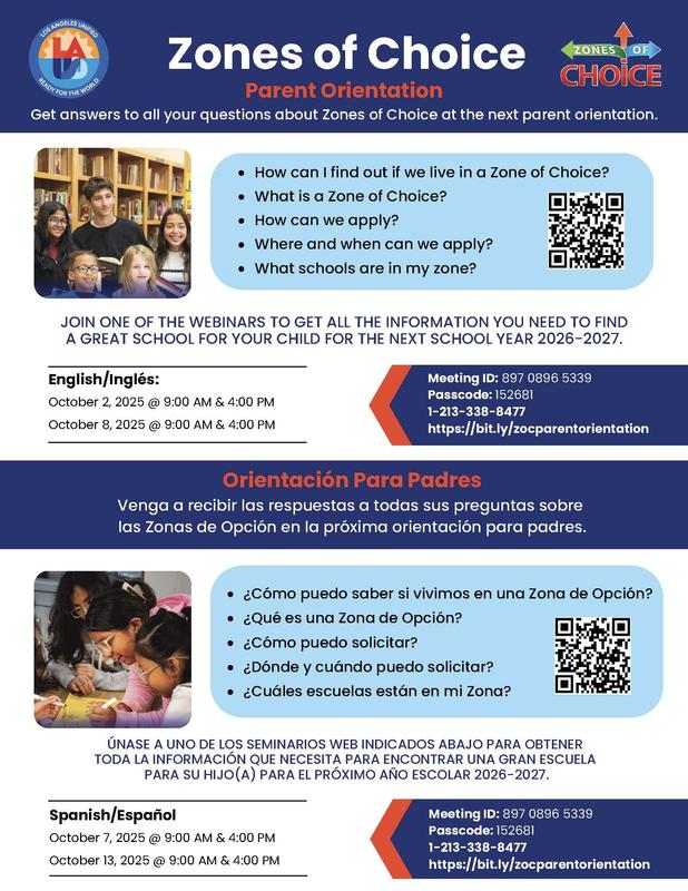 Zone of Choice Parent Orientation Flyer