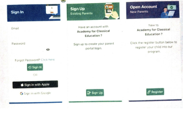 Log in screen