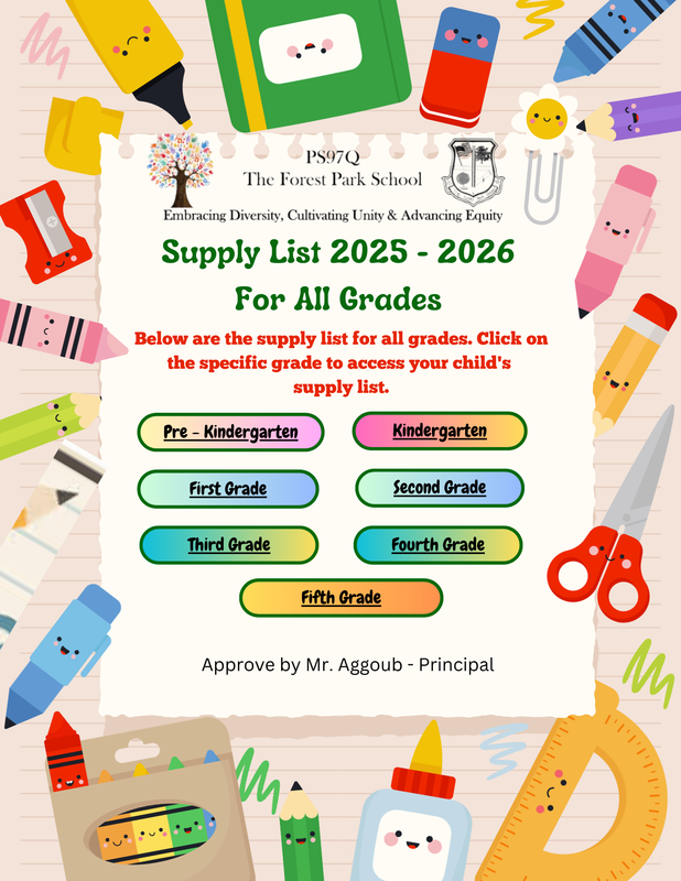Back ground sheet with school supply for grades PreK - 5th