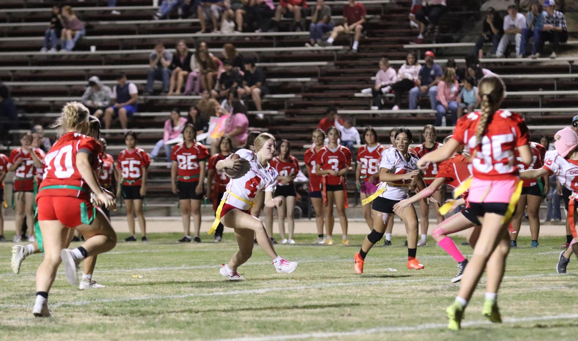girls playing flag football