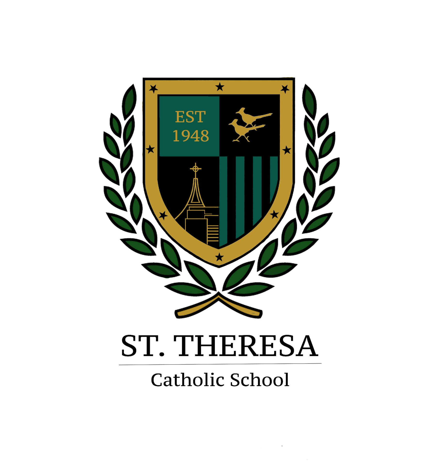 school logo green and gold crest