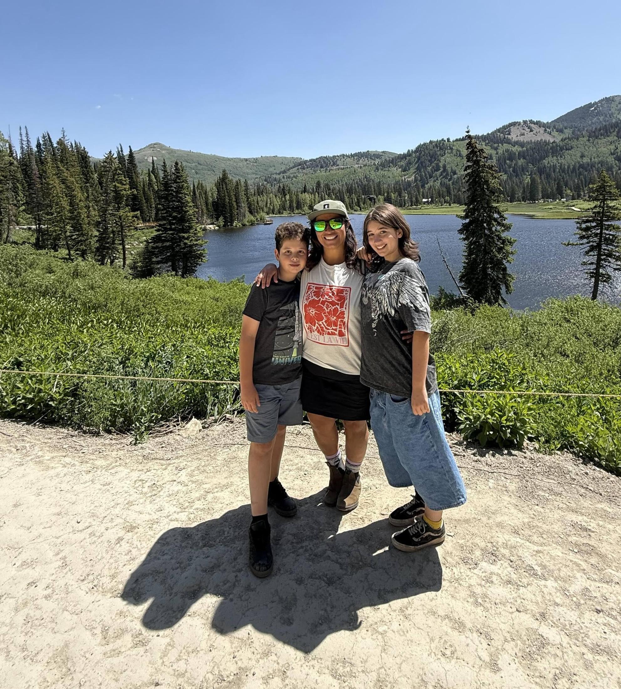 Ingrid Martinez and children at mountains