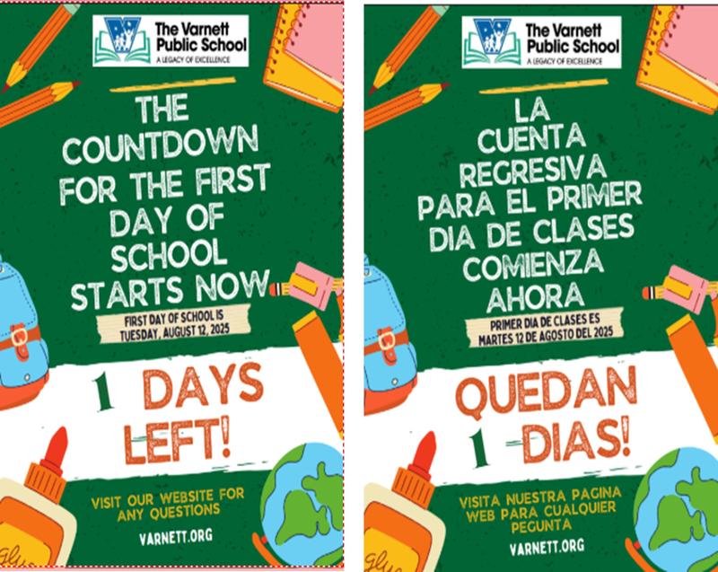 Countdown to the First Day of School, August 12, 2025!
