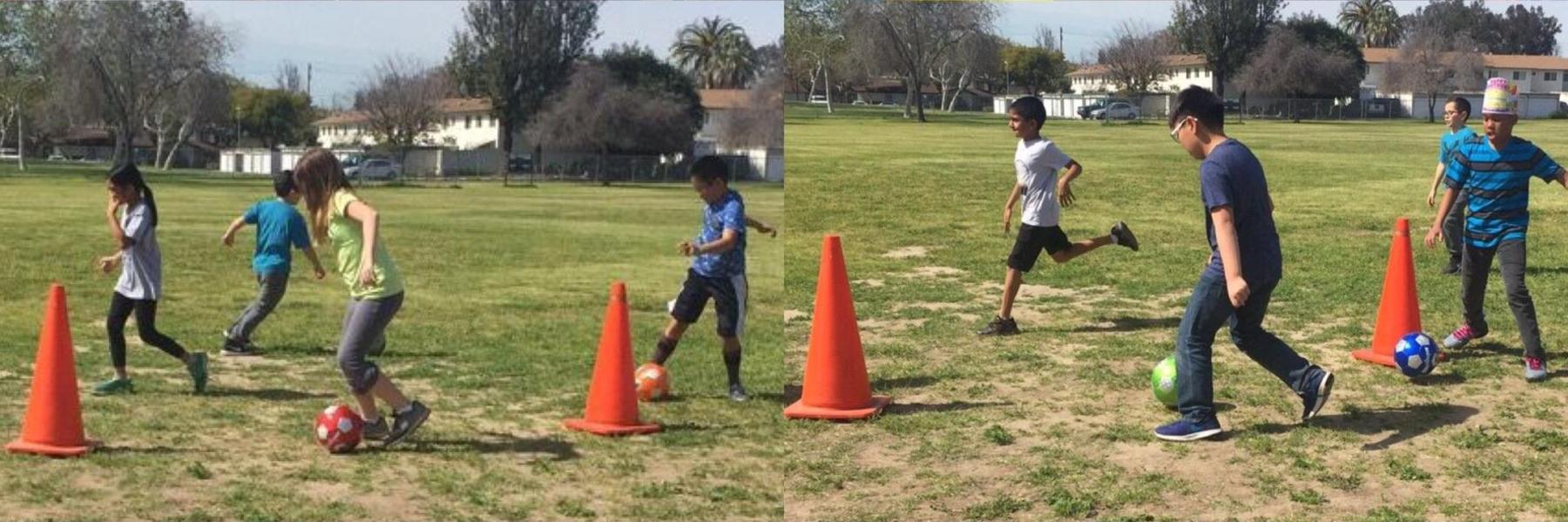 Students running and obstacle course in the field