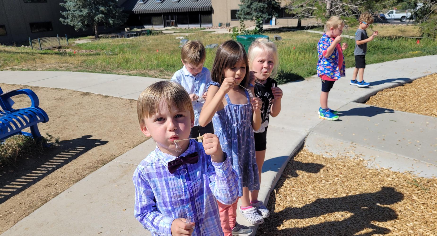 Blowing bubbles with the kindergartners!