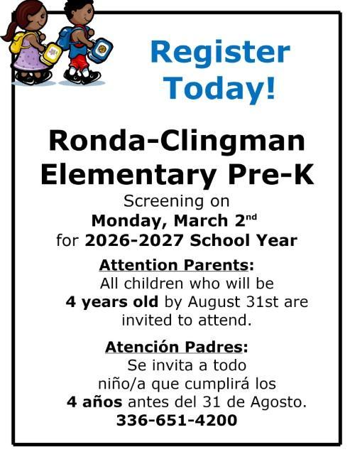 RCES PreK Screening Flyer for upcoming PreK Families