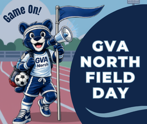 Illustrated puma holding sporting equipment on a track with Game On and Field Day