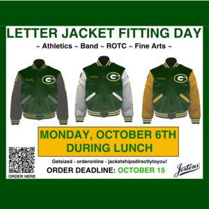 Letter Jacket Fitting Day is Monday, October 6th.