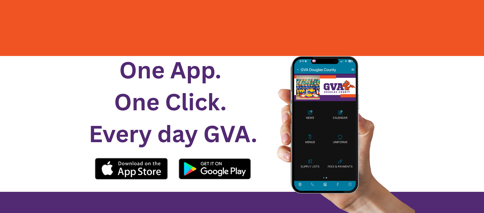 Hand holding a smartphone displaying a vibrant app interface for GVA services.