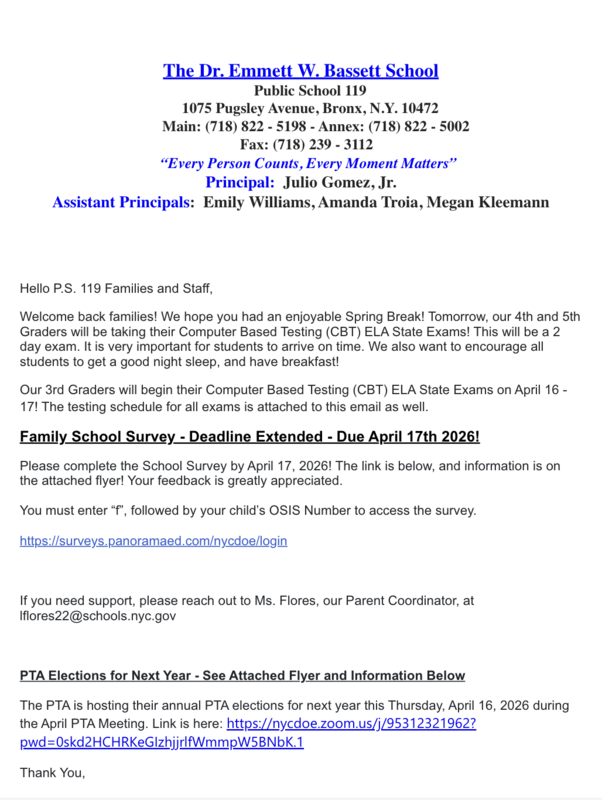 Welcome Back and Reminders Letter April 2026