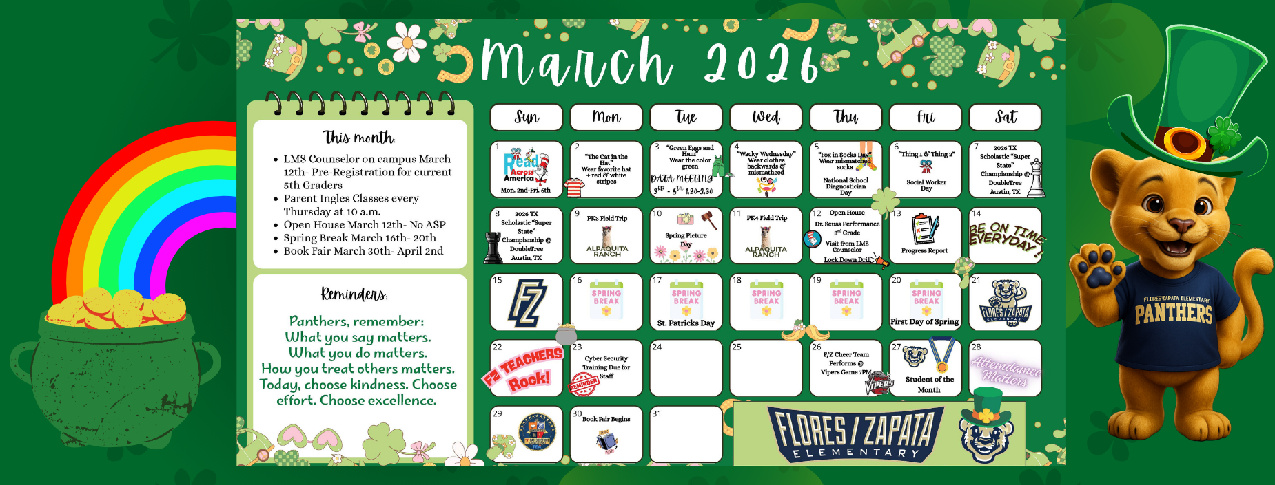 Flores/Zapata March Calendar of Events