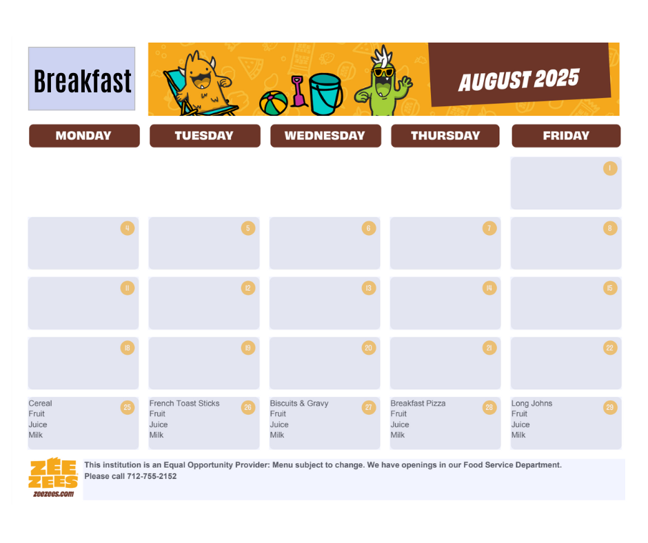 August Breakfast Menu