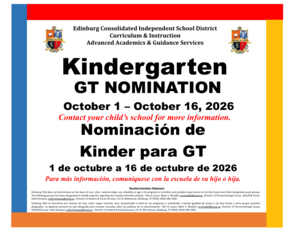 Kinder GT Nomination Period Oct 1-Oct 16